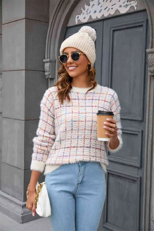 Fashion Wear Plaid Knitted Women Sweatshirts