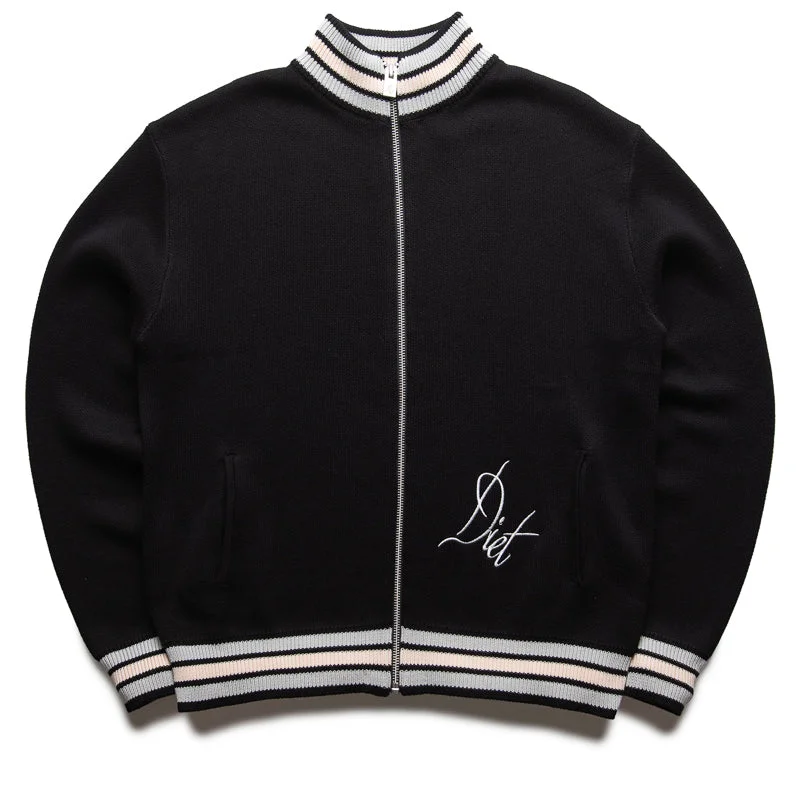 Celebrity Picks Diet Starts Monday Knitted Script Full Zip Varsity Jacket - Black
