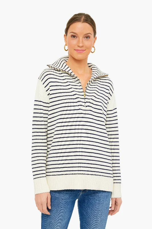 Leisure Travel Ivory and Navy Stripe Hartwell Quarter Zip