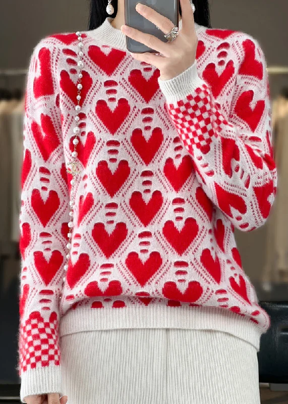 Celebrity Must-have Red Cozy Patchwork Cashmere Knit Sweaters O Neck Spring