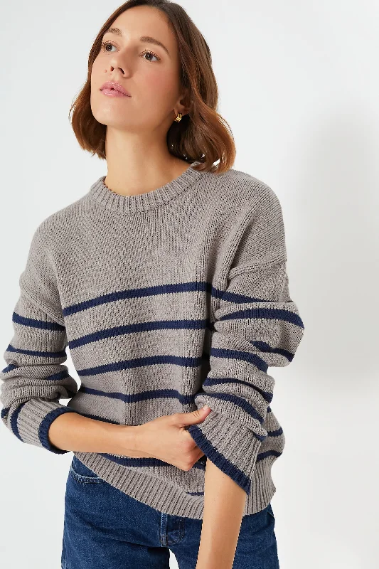 Unique Fashion Heather Taupe Boyfriend Stripe Sweater