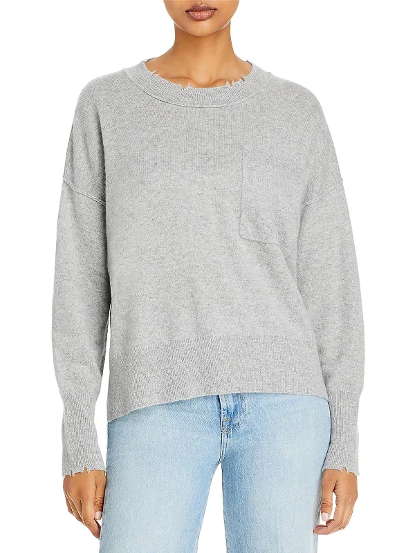 Exquisite Tailoring Womens Cashmere Distressed Crewneck Sweater