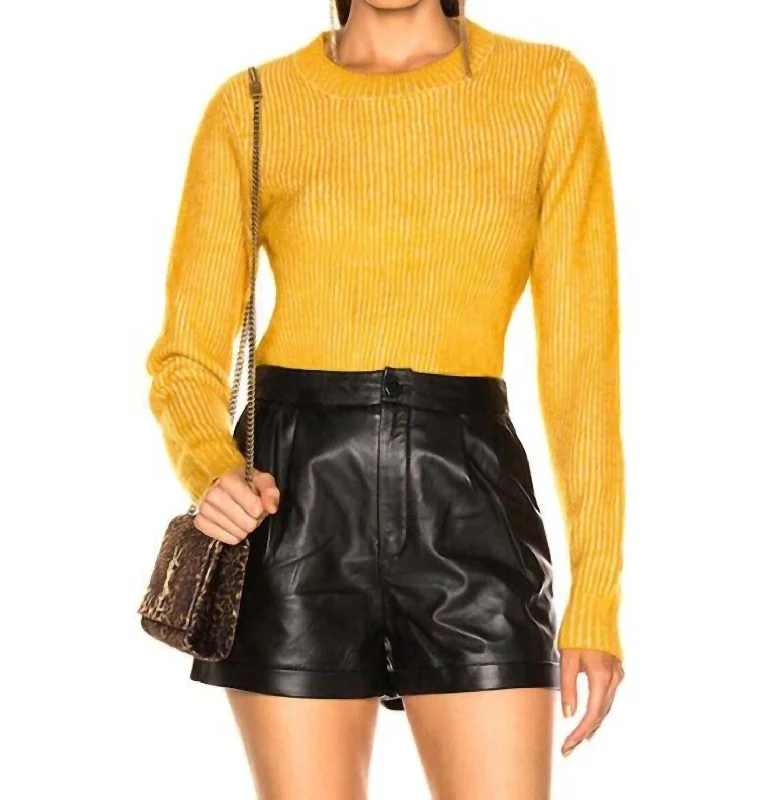 Classic Design Solid Wool Blend Crew Neck Sweater In Yellow