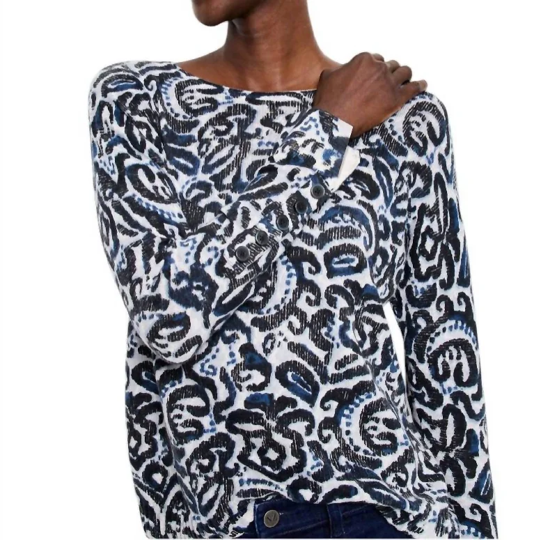 American Style Tossed Paisley Supersoft Sweater In Indigo Multi