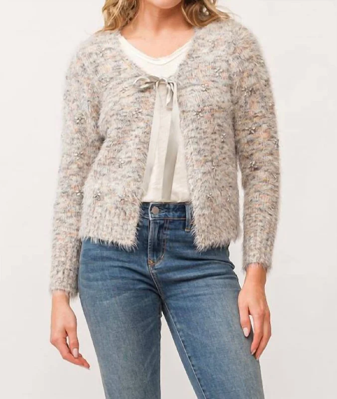 Spring Fashion Serafina Tie Front Fuzzy Cardigan In Snowy Meadow