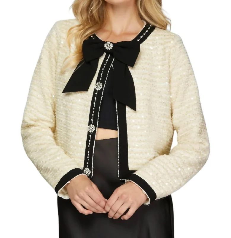 Classic Items Bow Jacket In Black/cream