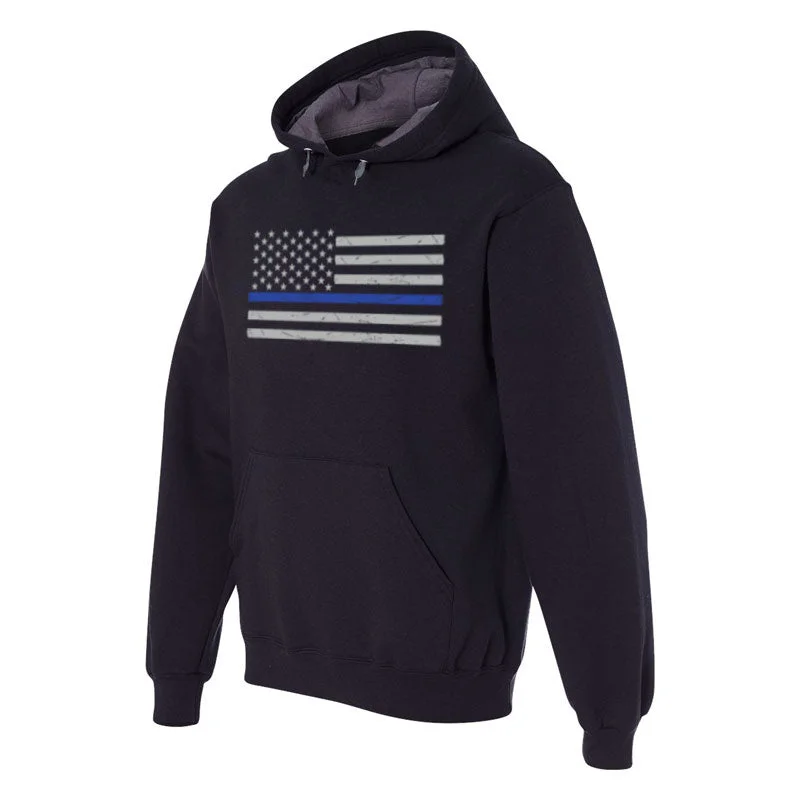 Single-shoulder Neck Design Lightweight Hoodie - Classic Flag, Thin Blue Line, Unisex