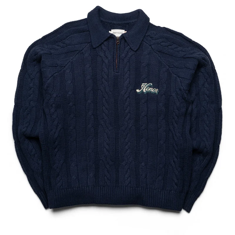 Everyday Outfits Honor The Gift Cable Zip Leisure Henley - Navy
