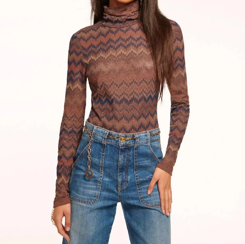 Design Perception Prudence Turtleneck Sweater In Saddle Chevron