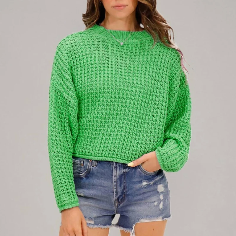 Comfortable Sweaters Darla Cropped Pull Over Crewneck In Margarita Lime