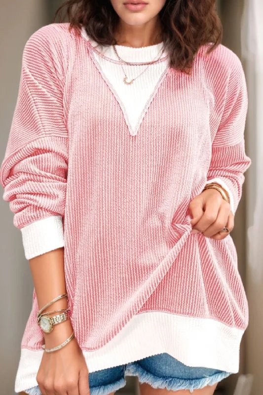 Soft Textures Contrast Round Neck Long Sleeve Sweatshirt