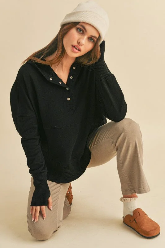 Elegant Fit Aemi+Co Half Snap Dropped Shoulder Hoodie