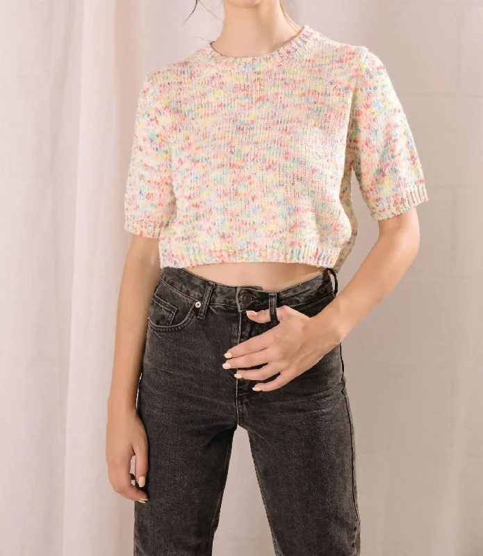 Chic Lounge Speckled Mini Knit Sweater Top In Rainbow