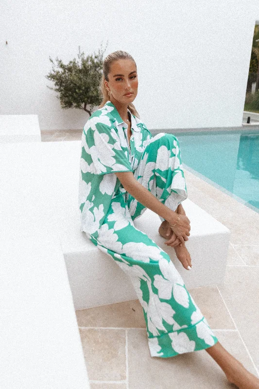 Bright Colors Bentley Wide Leg Pant - Green Floral