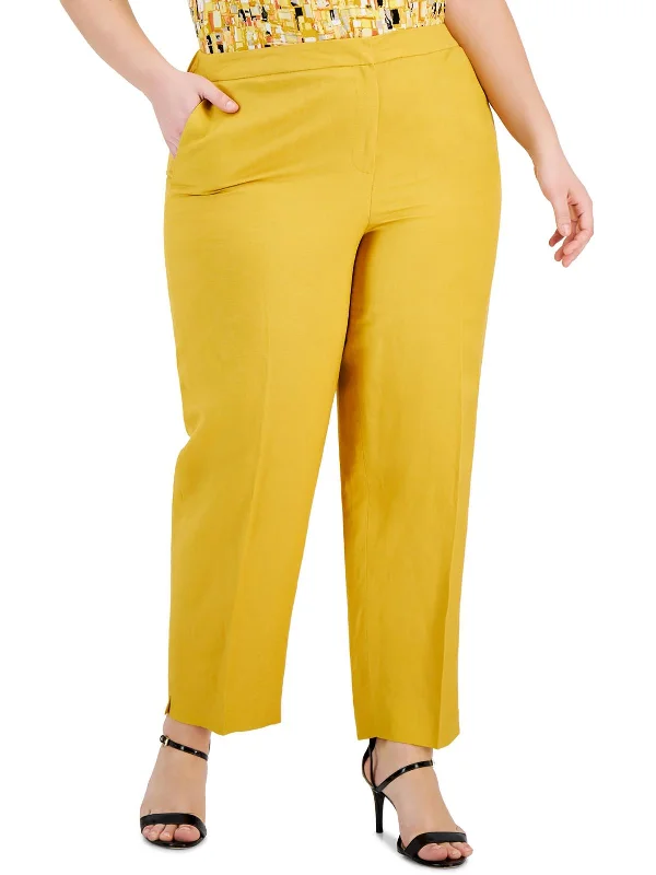 Printed Patterns Plus Womens Mid-Rise Stretch Straight Leg Pants