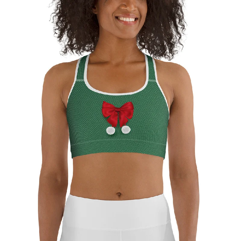 Cozy Street Style Red Christmas Bow Sports Bra