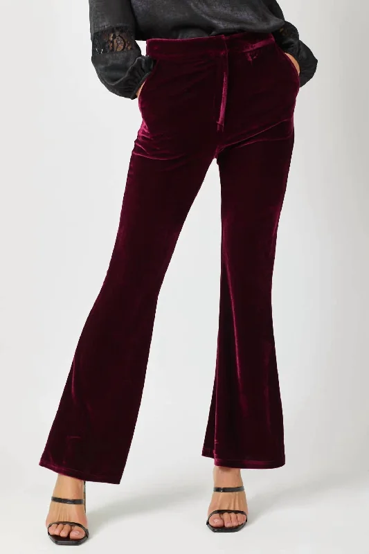 Cozy Essentials Wear Velvet Flare Trousers In Merlot