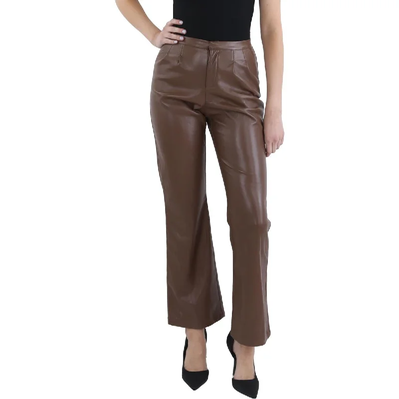 Luxury Fashion Aqua Womens Faux Leather Mid-Rise Bootcut Pants