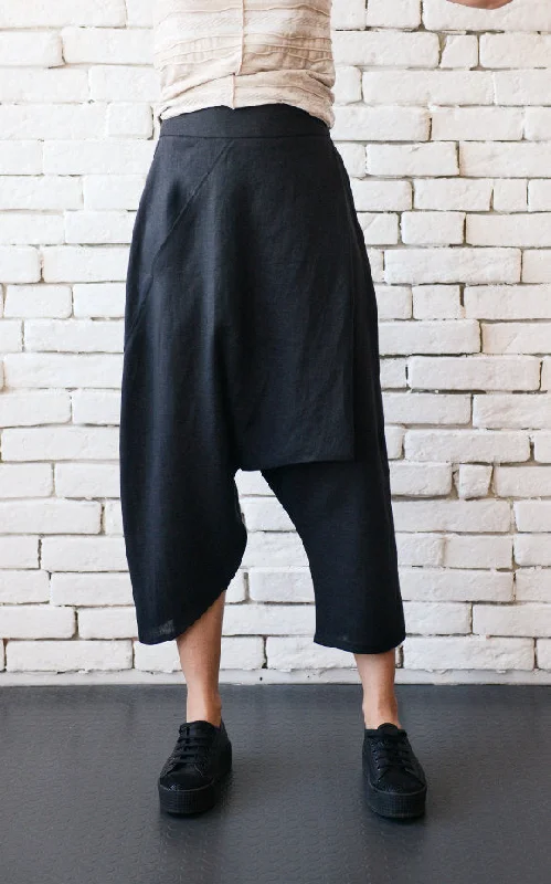 Retro Design Black Linen Pants