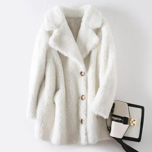 Classic Winter Warm Korean Style Women's Sheep Shearling Wool Fur Coats & Jackets
