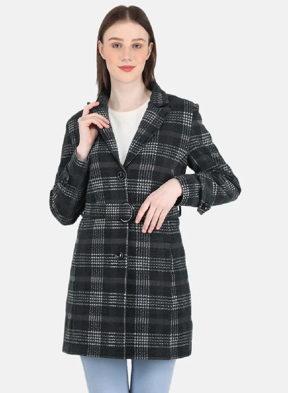 Celebrity Style Women Green Check Coat