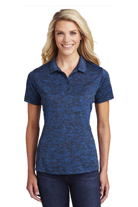 Integrated Design Sport-Tek Womens Electric Heather Moisture Wicking Short Sleeve Polo Shirt - Dark Royal Blue Electric