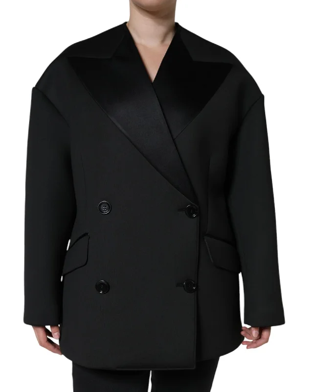 Exclusive Customization Dolce & Gabbana Double Breasted Polyester Coat Jacket with Button Closure and Logo Details