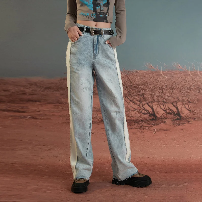 Elegant And Casual Raw Damaged Straight Wide Jeans
