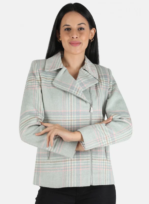 Elegant And Simple Women Grey Check Coat