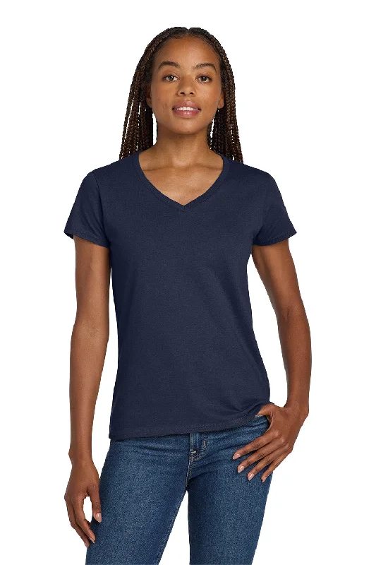 Quality Tailoring Gildan Womens Short Sleeve V-Neck T-Shirt - Navy Blue
