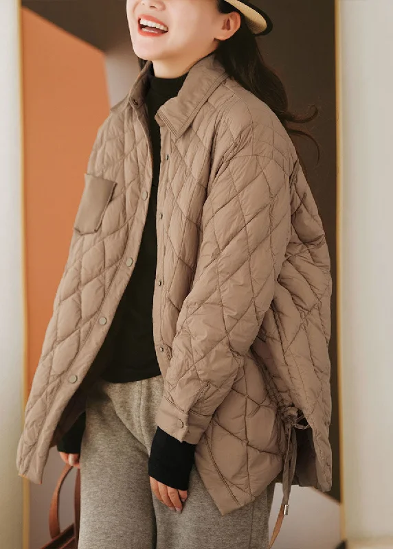 Sporty Wear Classy Brown Peter Pan Collar Drawstring Duck Down Down Coats Winter