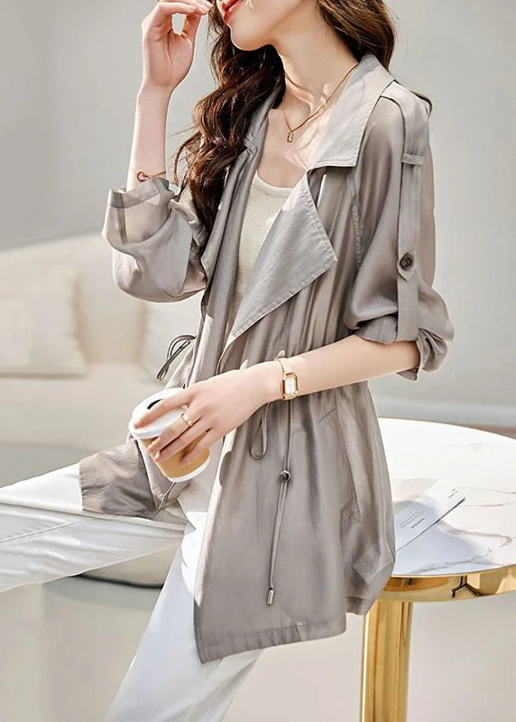 Warm Comfort Classy Grey Lapel Cinched UPF 50+ Coat Jacket Fall