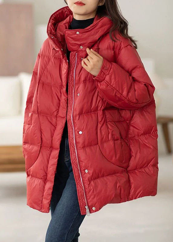 Everyday Outfits Classy Red Hooded Oversized Drawstring Duck Down Down Coat Winter