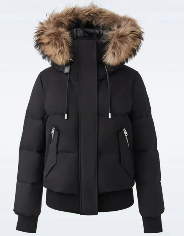 Classic Comfort Mackage Women's Nefi Removable Fur Trim Down Jacket, Black