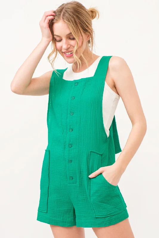 Stretch Design And The Why Button Up Tie Back Sleeveless Romper