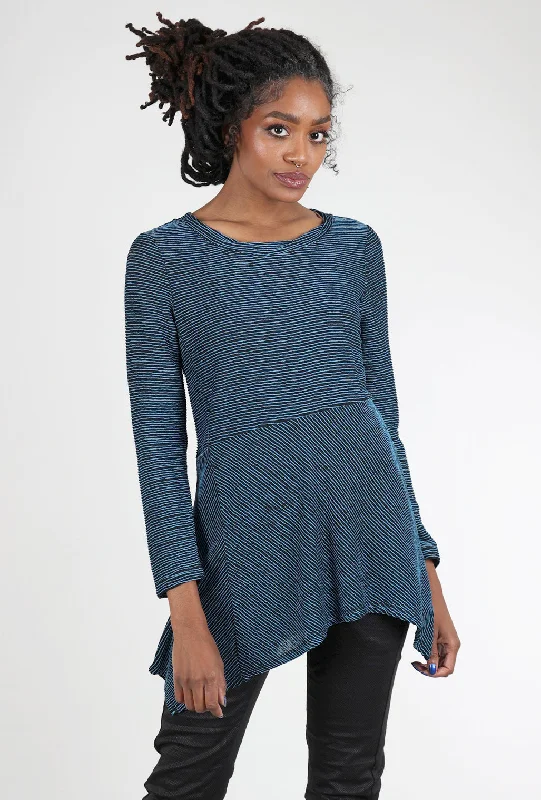 Elegant And Lazy Arty Stripe Asymmetric Top, Ocean