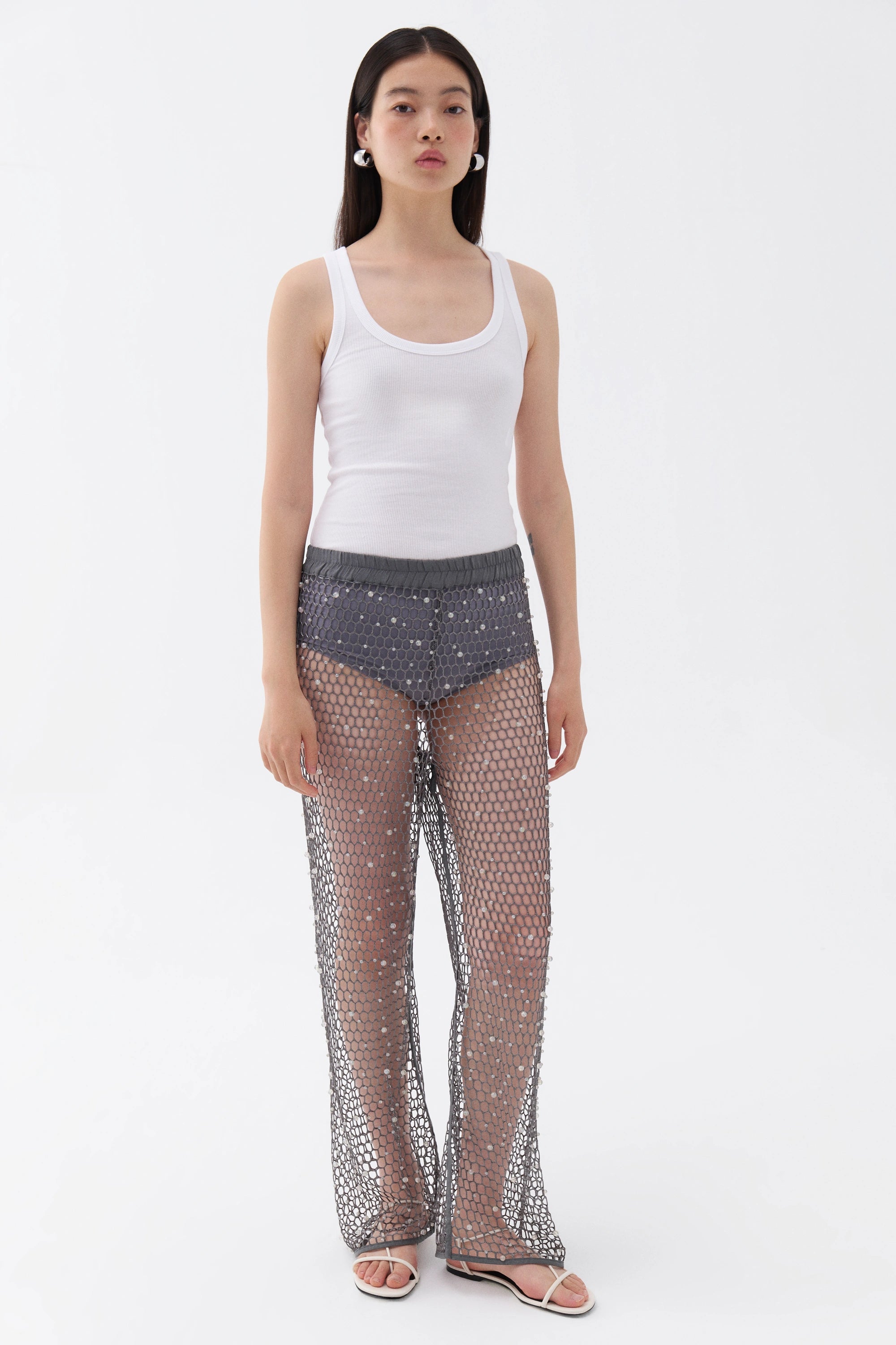 Double-sided Wear Shimmering Threaded Mesh Pants (Final Sale)