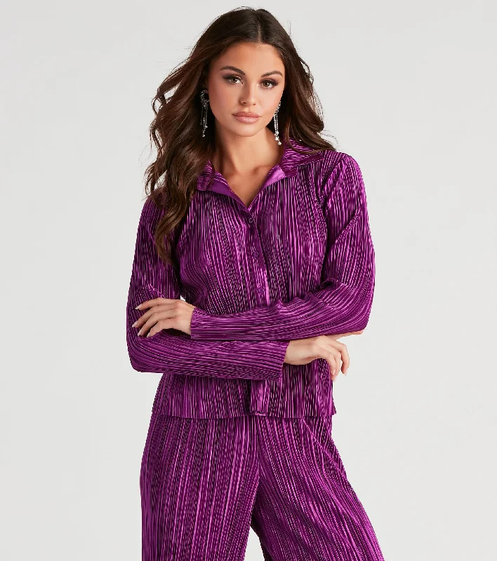 Cozy Layers Dinner Date Satin Button Down Top