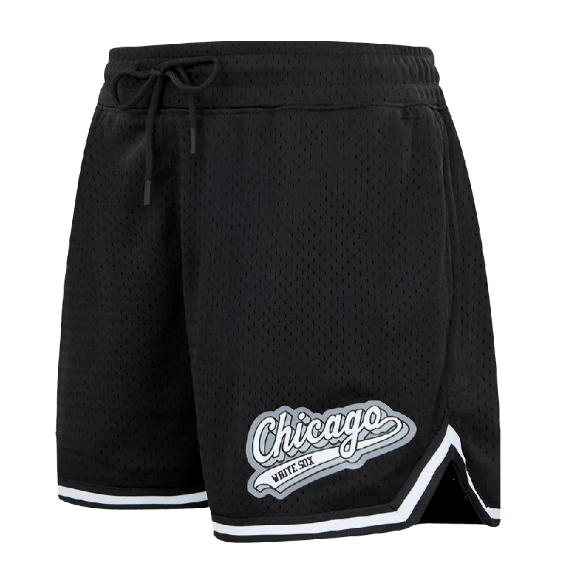 Refreshing Design MLB CHICAGO WHITE SOX SCRIPT TAIL WOMEN'S MESH TAPE SHORT (BLACK)