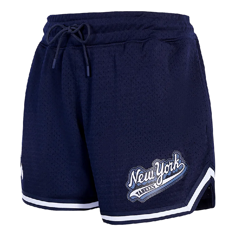 Simple Matching MLB NEW YORK YANKEES SCRIPT TAIL WOMEN'S MESH TAPE SHORT (MIDNIGHT NAVY)