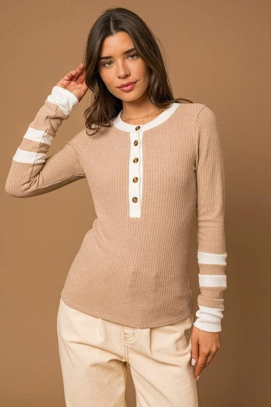 Cozy Pants LONI LONG SLEEVE BUTTON DOWN COLOR BLOCK TOP