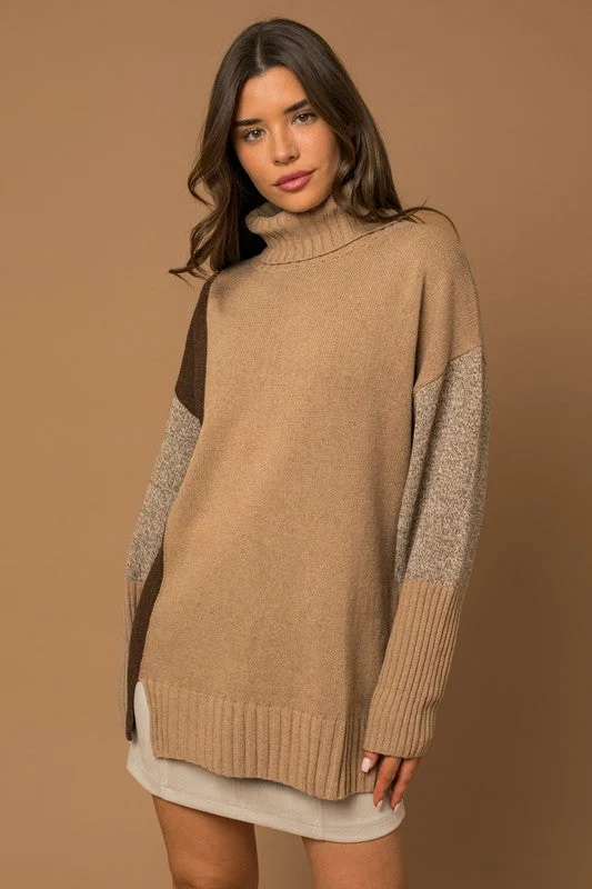 Relaxed Jackets RHIANNA COLOR BLOCK TURTLENECK SWEATER